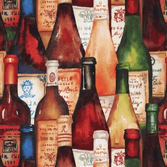 Food Fabric | After Five Wine Bottle Packed Green Brown | Henry Glass YARD
