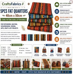 Ethnic Pattern Floral 100% Cotton Fabric 5Pcs Fat Quarters Bundle for Crafting