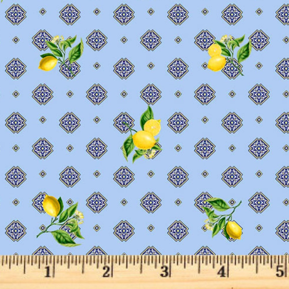 Mediterranean Riviera Lemon and Tiles Blue 11906 Cotton By Half Yard Cont Cuts