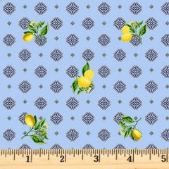 Mediterranean Riviera Lemon and Tiles Blue 11906 Cotton By Half Yard Cont Cuts