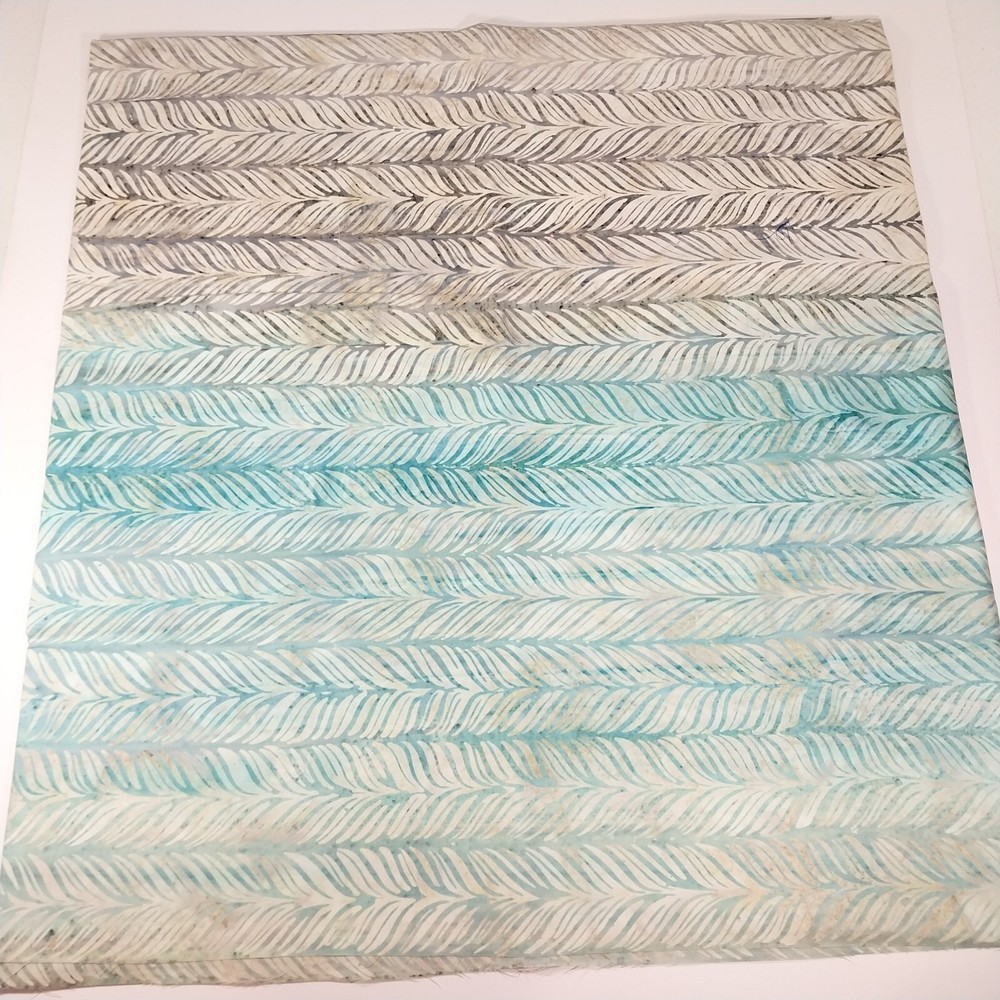 2 Yards Batik Fabric – Aqua Blue, Cream & Gray Feathered Stripes