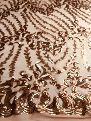 Miranda COPPER Vines and Leaves Sequins on BROWN Mesh Lace Fabric by the Yard –