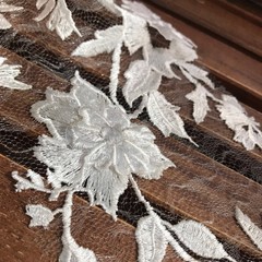 Nina IVORY Polyester 3D Floral Embroidery on Mesh Lace Fabric by the Yard – 100