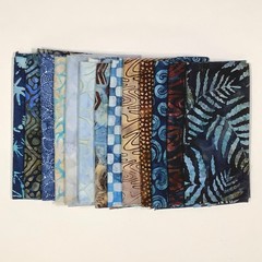 POUND PACK PLUS #1149 100% Cotton Batiks & Handpaint Fabric Scrap Blue Brown Tan