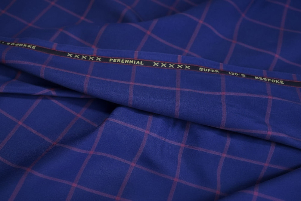 Blue in Purple Windowpane Checked Suiting Fabric Cashmere Wool