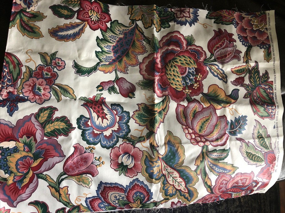 Stanley King Studio Fabric Remnant 56×22” Floral Teflon Vat Dye Screen Print