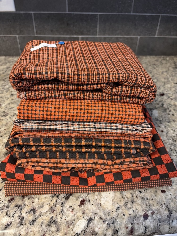 Orange And Black Fabric Plaids And Lines 8 Different Pieces
