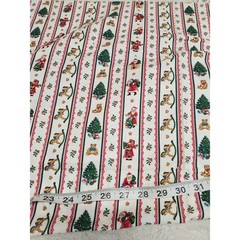 Vintage Christmas Stripe Tree Bear Santa Cottage Retro Cotton Fabric 2 yards