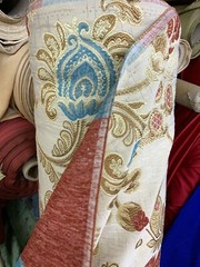 BEIGE GOLD RED BLUE FLORAL CHENILLE UPHOLSTERY BROCADE FABRIC (56 in.) Sold BTY