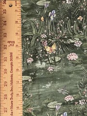 Cotton Fabric – Pond Scene Lotus Floral Butterfly Dragonfly Leaf Green 48”x44”