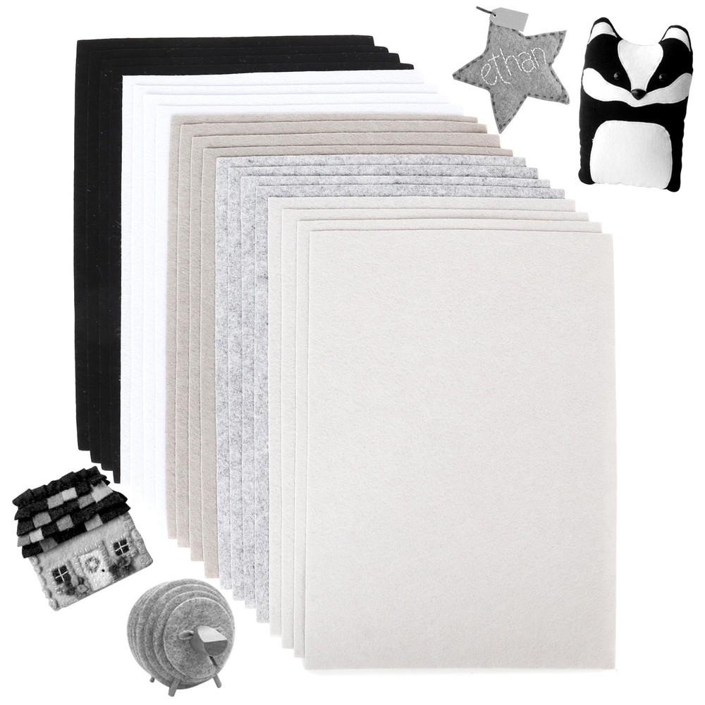 20 PCS 8×12 Inch Stiff Felt Fabric Sheets, Black White Grey Assorted Colors