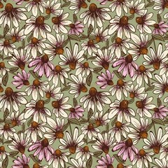 Coneflower Corral Echinacea Y4558-24 Olive fabric BTHY Clothworks