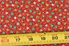 9″ Long x 35″ Wide, Vintage 1940’s-60’s, Green & Gold Calico on Red, P9698