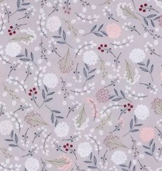 Berry Leaves on Gray Floral Calico Fabric by Brothers & Sisters, BTHY