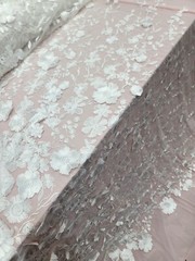 White 3d lace floral flowers embroidered On Mesh Fabric Sold By The Yard Wedding