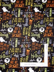 Halloween Cat Ghost Words Black Cotton Fabric Wilmington Here For The Boos Yard