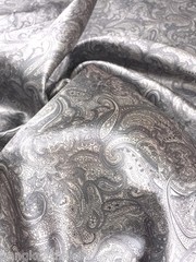 Paisley Print NON-STATIC Viscose Satin Feel Material Fabric BTY 60″W -Grey