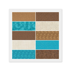 Turquoise Blue Brown CHARM PACK: 40) 5″ x 5″ Squares, 100% Cotton Fabric