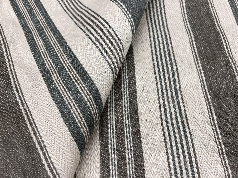 Schumacher Linen Jute Stripe Fabric- Montauban Stripe Nickel Greige 1.5 yd 65171