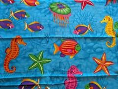 Cranston Fabric Tropical Fish Ocean Seahorse Starfish 56″ X 45” Bright Blue Aqua