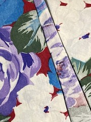 Large Roses Purple Blue White Flowers on Dark Red 17″ x 42″ Width Cotton Fabric