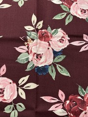 Pink Roses On Burgundy Cotton Fat Quarter 18”x21” New
