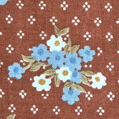VTG Nosegays On Birdseye Blue White On Rust Debut Designs Cotton Fabric 2.7 YDS