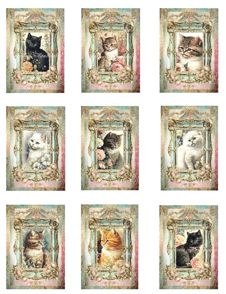 Vintage Cats B MULTI-SIZE SET Cotton Fabric Quilt Blocks Reproduction