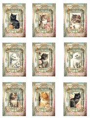 Vintage Cats B MULTI-SIZE SET Cotton Fabric Quilt Blocks Reproduction