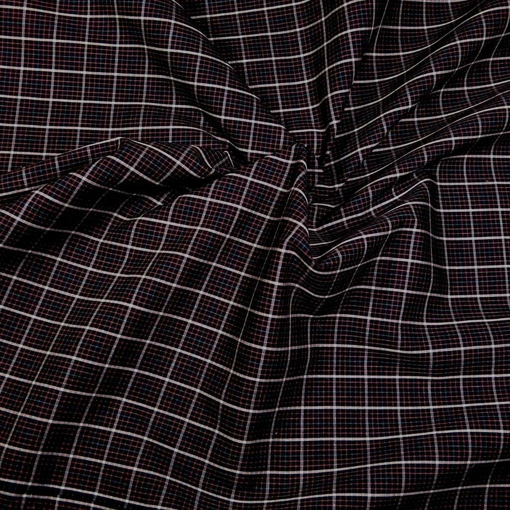 High End Woven Plaid, Red, White & Blue on Black, Classy! Cotton, Per 1/2 Yd