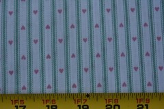 30″ Long, Vintage, Dusty-Rose Hearts & Green Stripes on Cream Quilt Cotton,P699