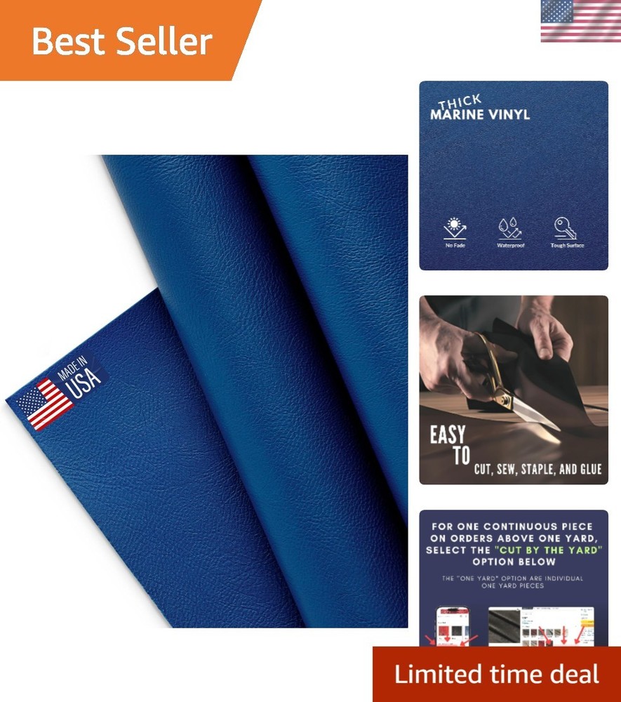 Marine Vinyl Fabric – Durable Outdoor Upholstery in Blue, 1 Yard Cut 36″x54″
