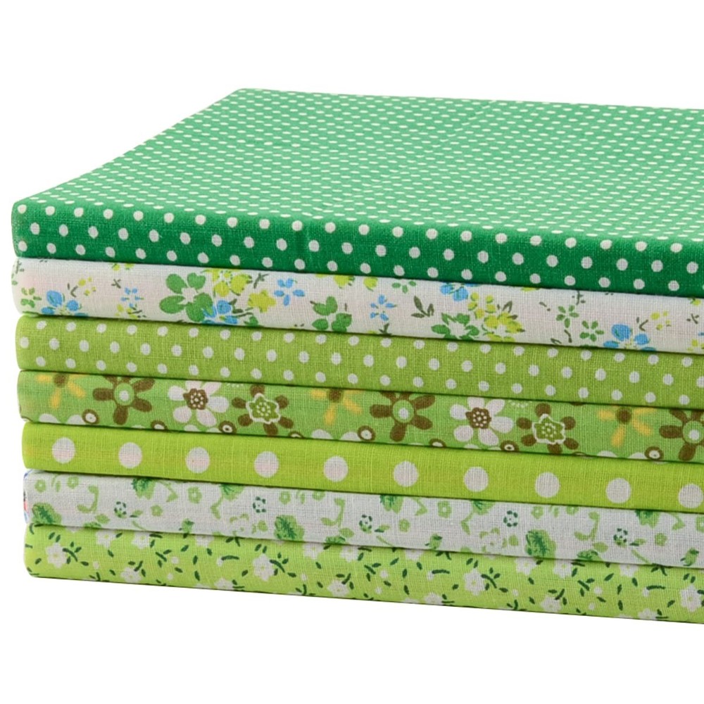 7 PCS Green Pretty Flower Cotton Fabric Quilting Cloths Patchwork 20×20 Inch