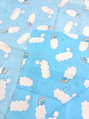 Fabric 3 Yards Cotton Clouds, Rainbows, Sun 108″ x 44″ Blue White