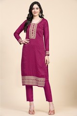 Trendmalls Womens Vichitra Silk Embroidery Salwar Suit Set Kurta Pant Dupatta