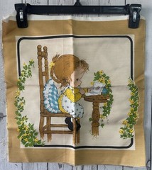 Sweet Generic 1970’s Girl Characters Fabric Pillow Panel Writing Letter Desk VTG