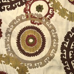 Taraz-Teak Suzani Fabric Rayon Upholstery Brown Rust Ivory Medallion 1.5Y #2