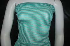 Linen Cotton Rayon Knit Jersey fabric1/8″ green 1/8″ Natural Oatmeal Stripes