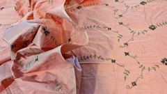 Dusty Pink – Rose & Leaves Embroidered Dupioni Silk Fabric Romantic Shabby Chic