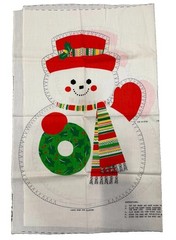 Vintage Cut & Sew Fabric Panel Pillow Winter Holiday Snowman Spring Mills