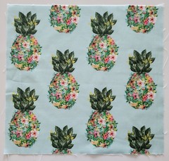 Fabric Cotton Pic A – Flowers Pineapples on Lt Green- 11 1/4″ L x 11 3/4″ W