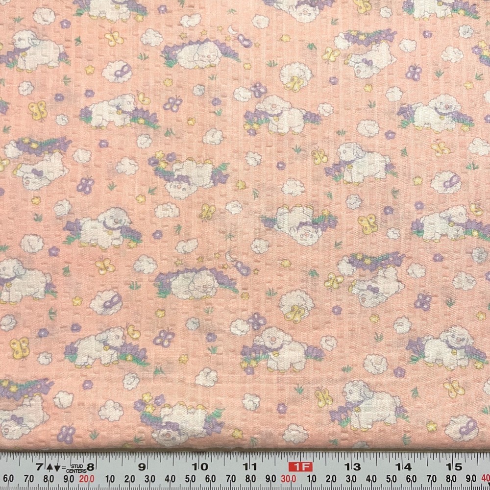 Vintage Wamsutta Pastel Sheep Florals Pinkish Seersucker Fabric by the HALF YARD