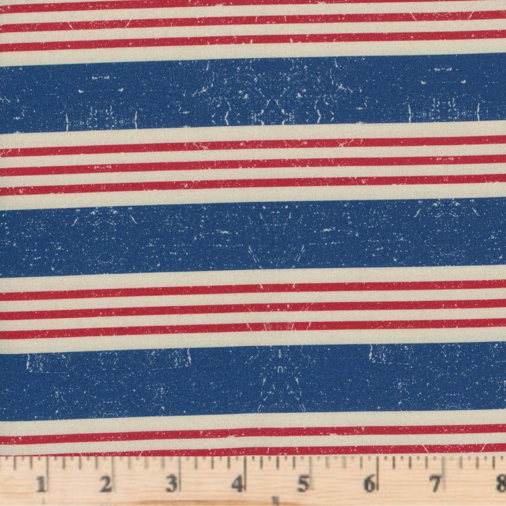 American Stripe Blue Patriotic 4th of July 100% Cotton Fabric By half yard