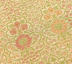 Sushila Vintage Golden Sari Remnant Scrap Pure Silk Floral Woven Craft Fabric