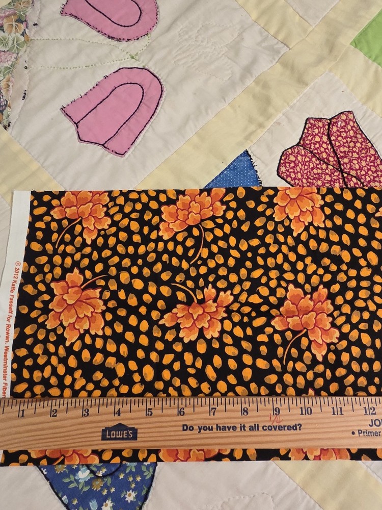 Westminster Fibers, 2012, Cotton Floral Fabric, 1/4 Yd, Orng Blk