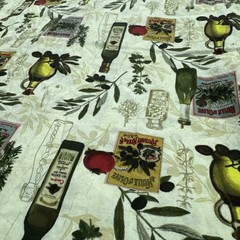 Gourmet Cuisine Olive Oil Bottle Theme Green Cotton Fabric BTHY #56