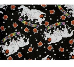 VTG Novelty Halloween Sweetly SpOOKy Friendly Ghosts on Black 25″x 17 ½ “