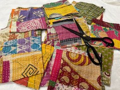 Vintage Kantha quilt scraps, Pre Cut Kantha Square Fabric Bohemian Charm Pack 50