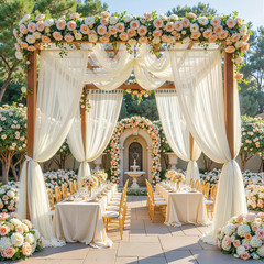Ivory Wedding Arch Draping Fabric, 1 Pack 29″ X 20FT Sheer Fabric Arch Drapery C