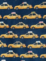 New York City Taxi Cabs Fabric 1 Yard. Cotton Yellow. Navy Blue 2” Cabs